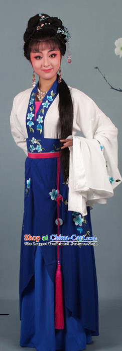 Chinese Traditional Huangmei Opera Rich Lady Embroidered Navy Dress Beijing Opera Hua Dan Costume for Women
