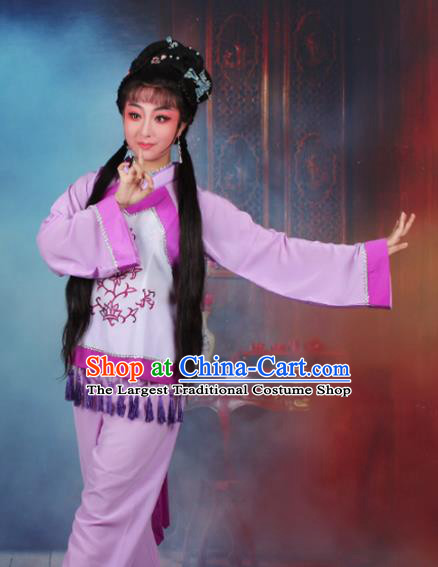 Chinese Traditional Huangmei Opera Poor Lady Purple Dress Beijing Opera Maidservants Costume for Women