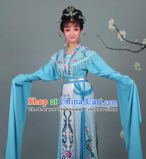 Chinese Traditional Huangmei Opera Imperial Consort Embroidered Blue Dress Beijing Opera Court Lady Costume for Women