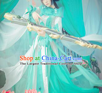 Chinese Traditional Cosplay Princess Green Hanfu Dress Ancient Swordswoman Costume for Women