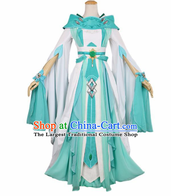 Chinese Traditional Cosplay Peri Princess Costume Ancient Swordswoman Green Hanfu Dress for Women