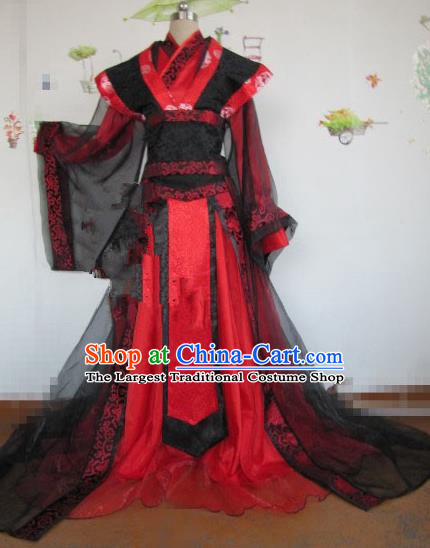 Chinese Traditional Cosplay Royal Highness Costume Ancient Swordsman Red Hanfu Clothing for Men
