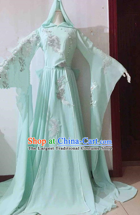 Traditional Chinese Modern Fancywork Costume Halloween Green Veil Full Dress for Women
