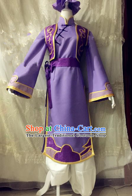 Chinese Traditional Cosplay Costume Ancient Swordsman Purple Hanfu Clothing for Men
