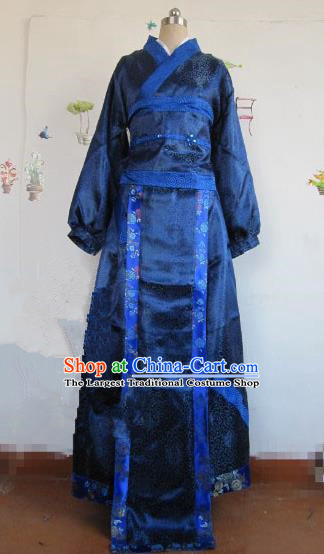 Chinese Traditional Cosplay Qin Dynasty Costume Ancient Swordsman Blue Hanfu Clothing for Men