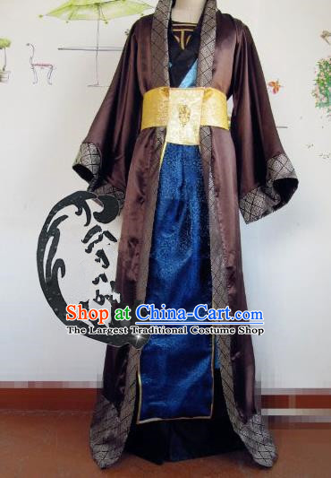 Chinese Traditional Cosplay Nobility Childe Brown Costume Ancient Swordsman Hanfu Clothing for Men