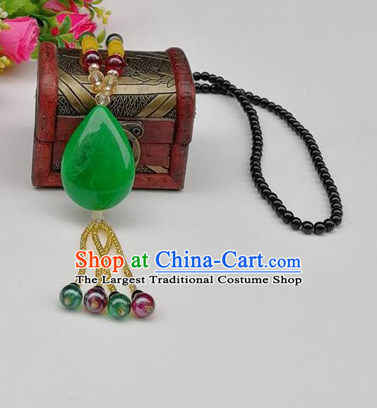 Chinese Traditional Ethnic Jewelry Accessories Green Stone Tassel Necklace for Women
