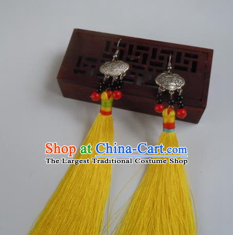 Chinese Traditional Ethnic Jewelry Accessories Miao Nationality Yellow Tassel Earrings for Women