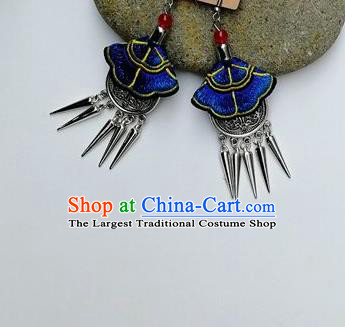 Chinese Traditional Ethnic Jewelry Accessories Miao Nationality Embroidered Blue Earrings for Women