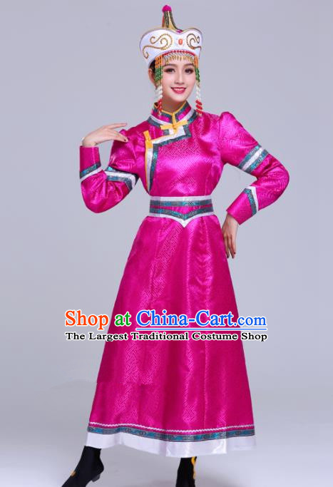 Chinese Traditional Mongolian Ethnic Wedding Costumes Mongol Nationality Princess Rosy Dress for Women