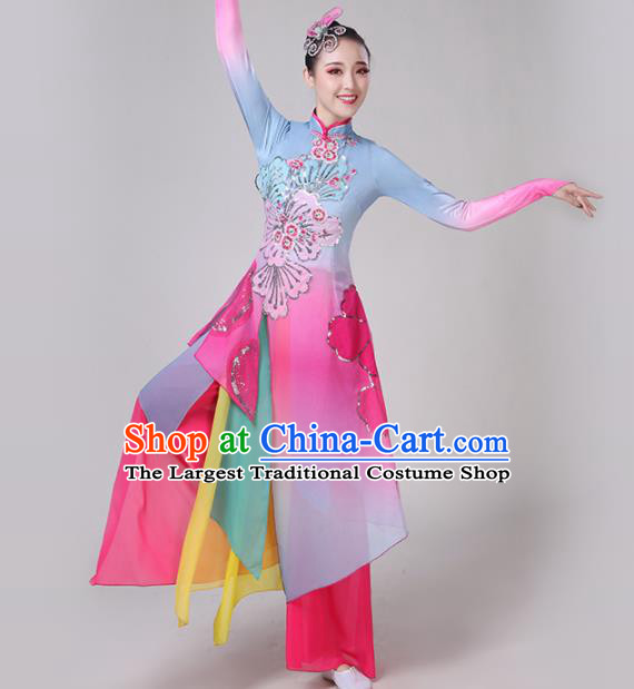 Chinese Traditional Lotus Dance Rosy Costume Classical Dance Group Dance Dress for Women