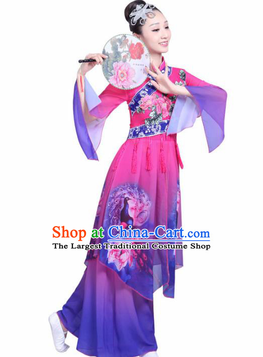Chinese Traditional Fan Dance Stage Performance Purple Costume Folk Dance Yangko Dance Dress for Women