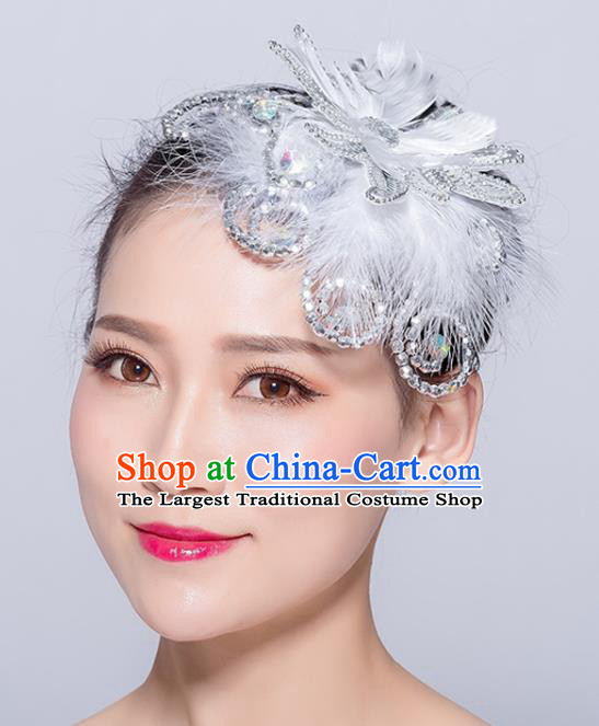 Chinese Traditional Folk Dance White Feather Hair Stick Stage Performance Yangko Dance Hair Accessories for Women