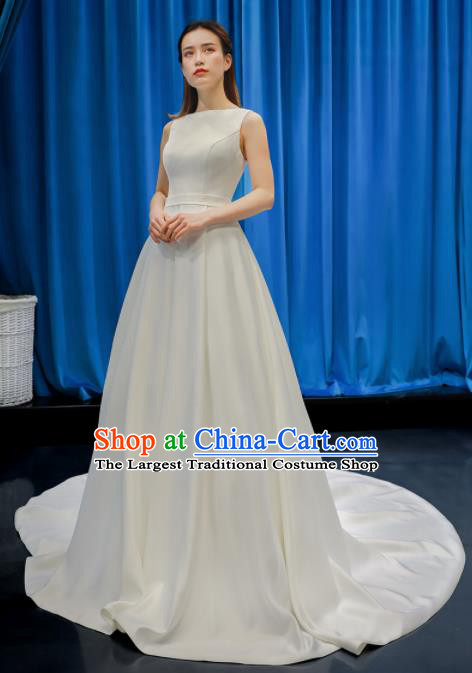 Top Grade Wedding Dress Bride Full Dress Princess Costume White Satin Gown for Women