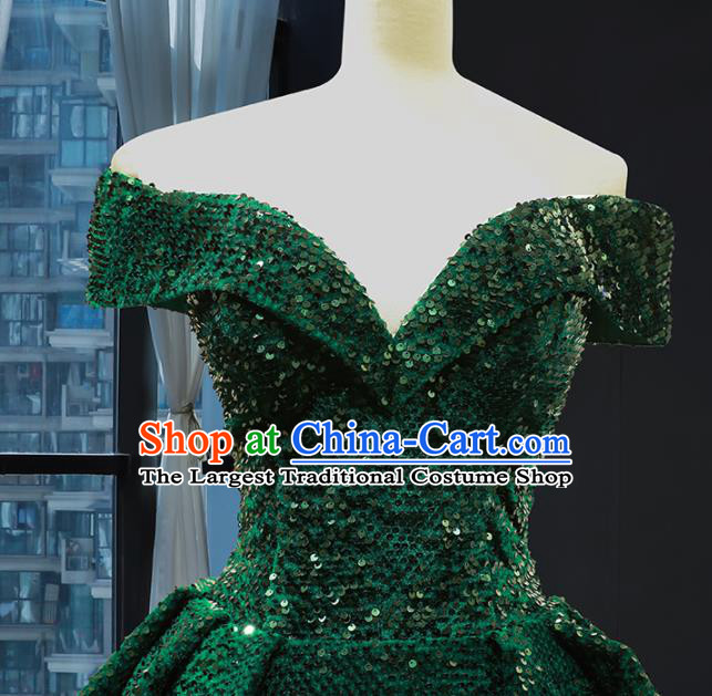 Top Grade Compere Green Paillette Full Dress Princess Wedding Dress Costume for Women
