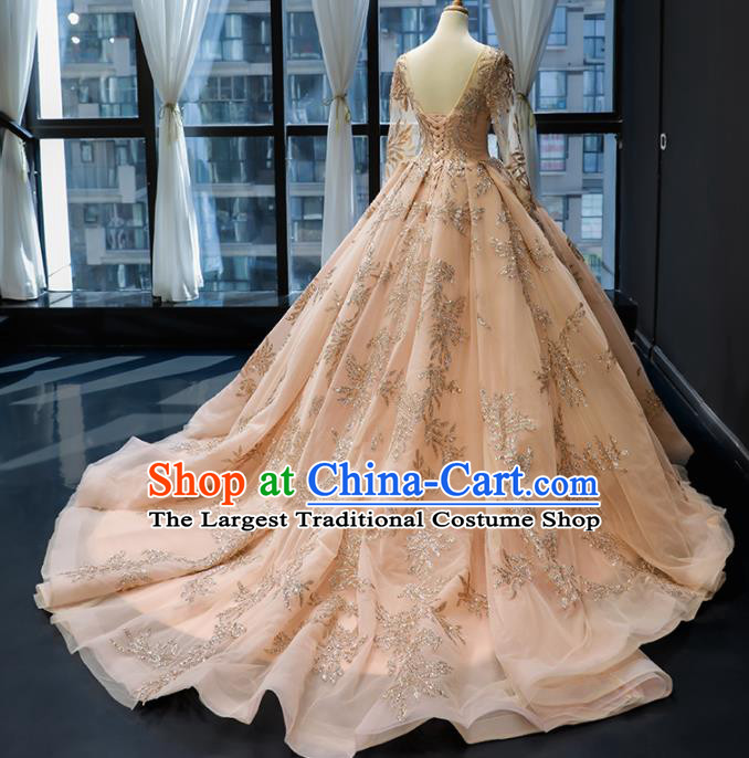 Top Grade Compere Champagne Trailing Full Dress Princess Wedding Dress Costume for Women