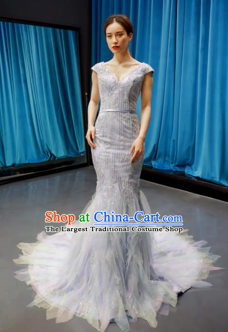 Top Grade Compere Light Blue Trailing Full Dress Princess Wedding Dress Costume for Women