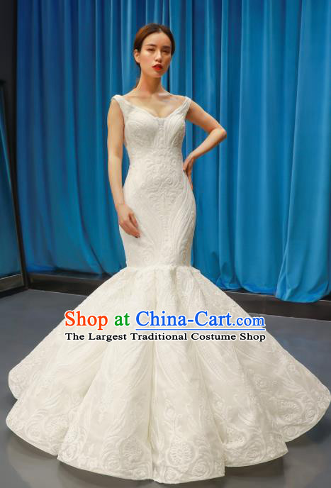 Top Grade Fishtail Wedding Dress Bride Full Dress Princess Costume White Veil Gown for Women
