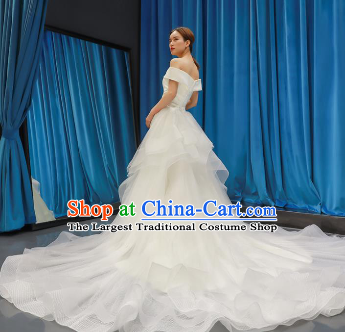 Top Grade Wedding Dress Bride Trailing Full Dress Princess Costume White Veil Gown for Women