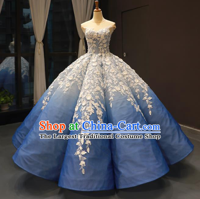 Top Grade Compere Blue Bubble Full Dress Princess Wedding Dress Costume for Women
