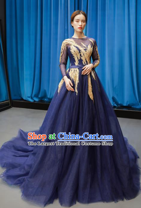 Top Grade Compere Navy Veil Trailing Full Dress Princess Wedding Dress Costume for Women