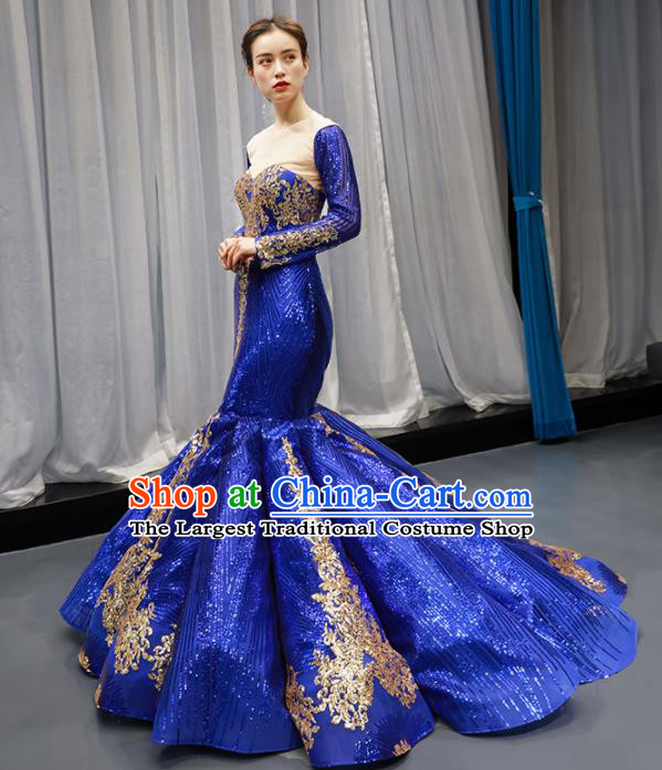 Top Grade Compere Royalblue Veil Fishtail Full Dress Princess Wedding Dress Costume for Women