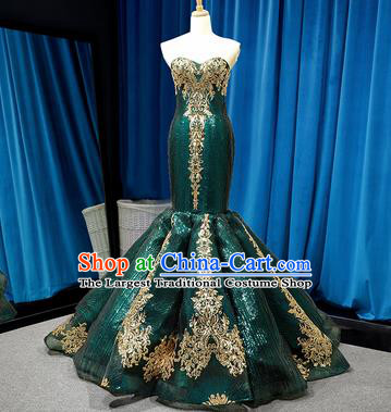 Top Grade Compere Green Veil Fishtail Full Dress Princess Wedding Dress Costume for Women
