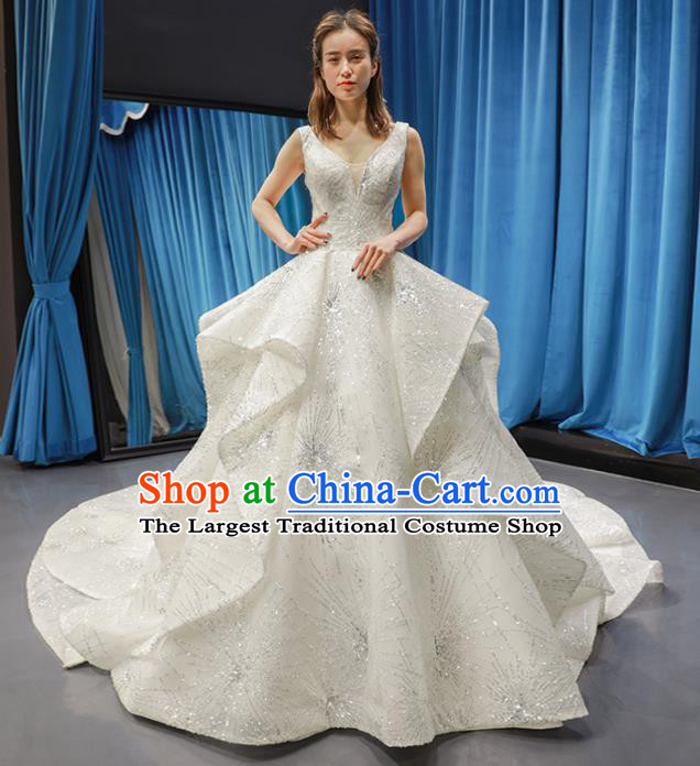 Top Grade Wedding Dress Bride Trailing Full Dress Princess Costume White Veil Gown for Women