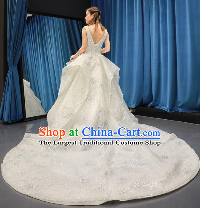 Top Grade Wedding Dress Bride Trailing Full Dress Princess Costume White Veil Gown for Women