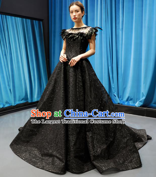Top Grade Compere Black Veil Trailing Full Dress Princess Wedding Dress Costume for Women