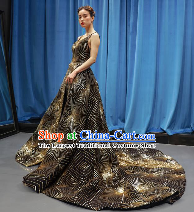Top Grade Compere Black Trailing Full Dress Princess Wedding Dress Costume for Women