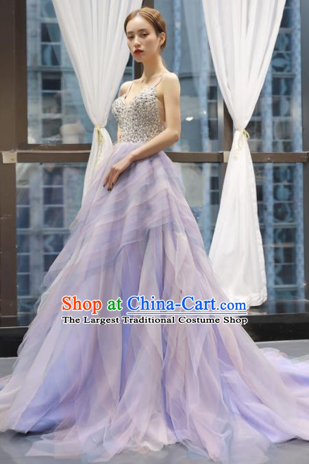 Top Grade Compere Purple Veil Full Dress Princess Trailing Wedding Dress Costume for Women