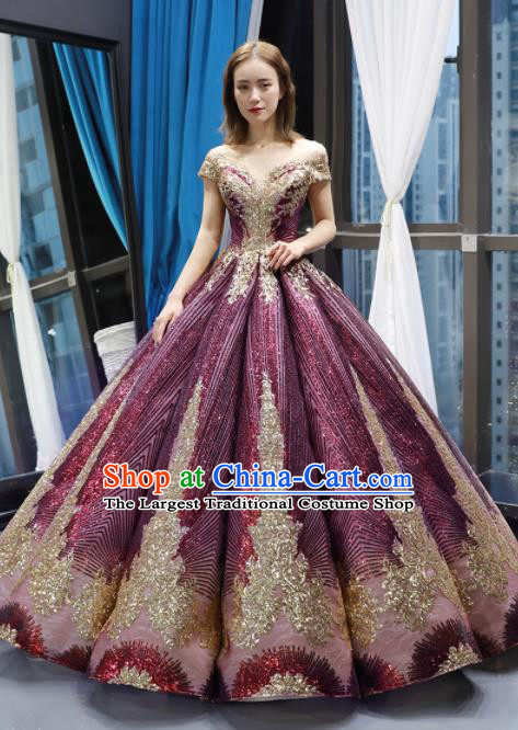 Top Grade Compere Purple Full Dress Princess Bubble Wedding Dress Costume for Women