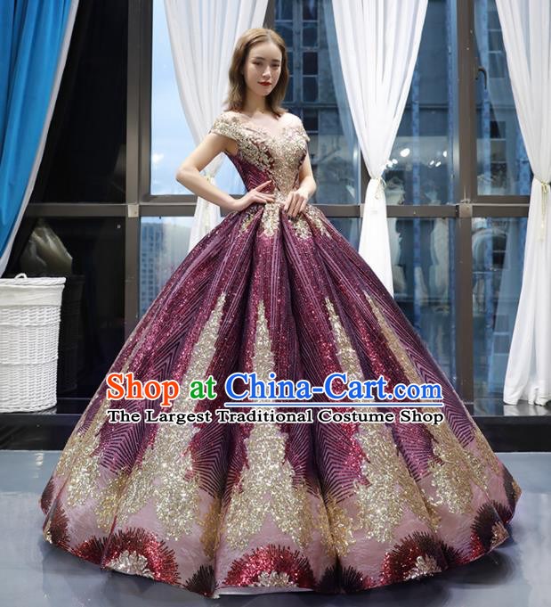 Top Grade Compere Purple Full Dress Princess Bubble Wedding Dress Costume for Women