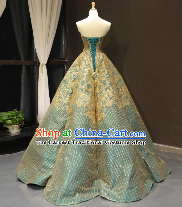 Top Grade Compere Green Full Dress Princess Bubble Wedding Dress Costume for Women