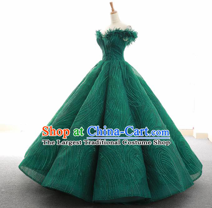 Top Grade Compere Green Bubble Full Dress Princess Embroidered Veil Wedding Dress Costume for Women