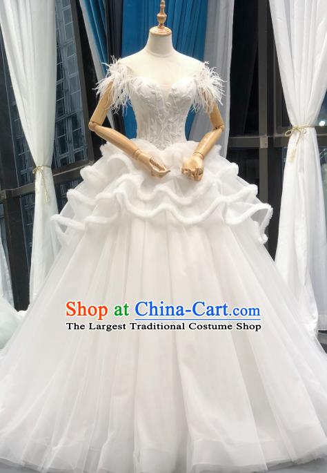 Top Grade Trailing White Veil Wedding Gown Bride Costume Full Dress Princess Dress for Women