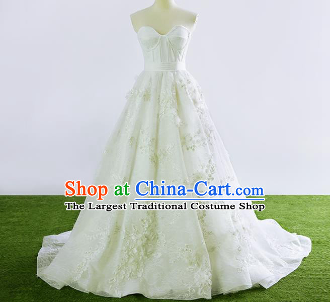 Top Grade Compere White Veil Bubble Full Dress Princess Embroidered Wedding Dress Costume for Women