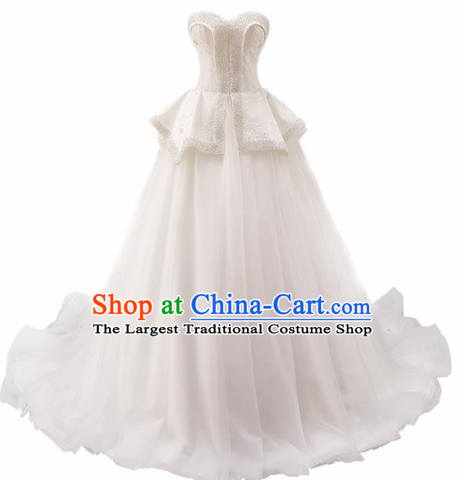 Top Grade Compere White Veil Trailing Full Dress Princess Embroidered Wedding Dress Costume for Women