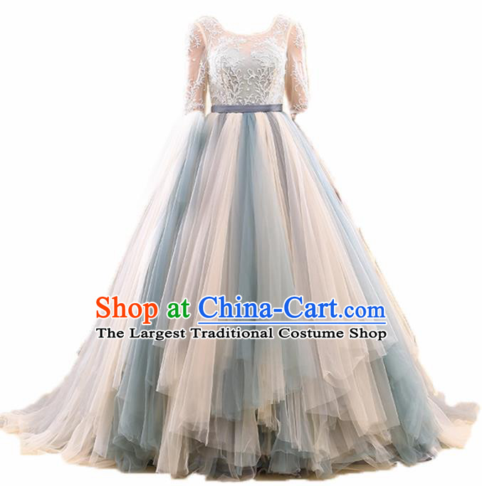 Top Grade Compere Full Dress Princess Embroidered Lace Wedding Dress Costume for Women