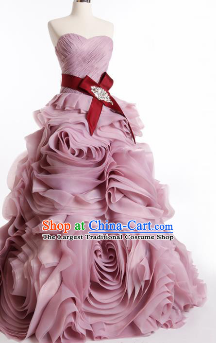 Top Grade Compere Pink Rose Full Dress Princess Trailing Wedding Dress Costume for Women