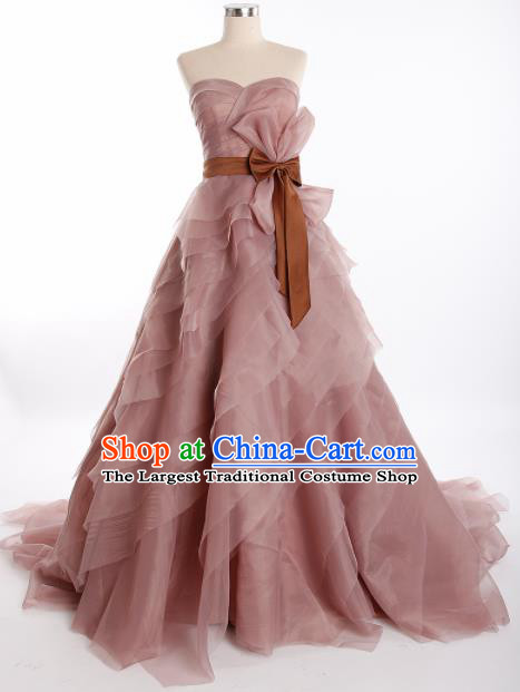 Top Grade Compere Cameo Brown Veil Full Dress Princess Trailing Wedding Dress Costume for Women