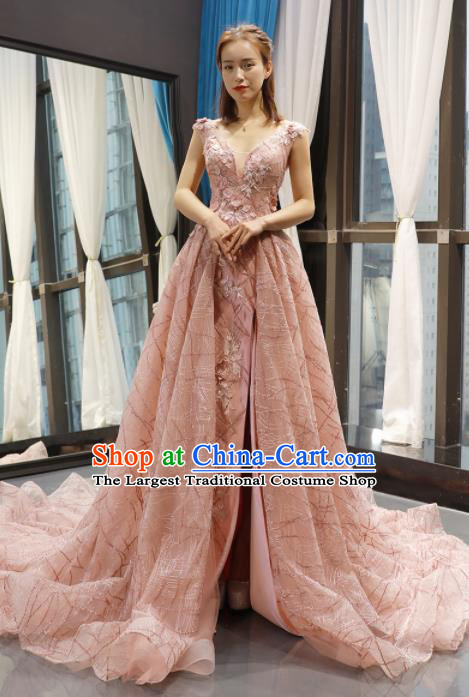 Top Grade Compere Embroidered Full Dress Princess Pink Veil Wedding Dress Costume for Women