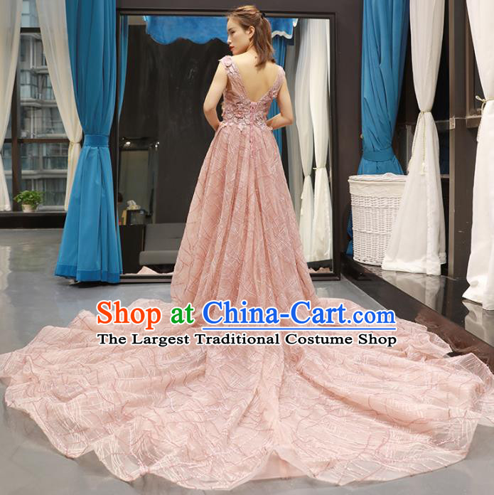 Top Grade Compere Embroidered Full Dress Princess Pink Veil Wedding Dress Costume for Women