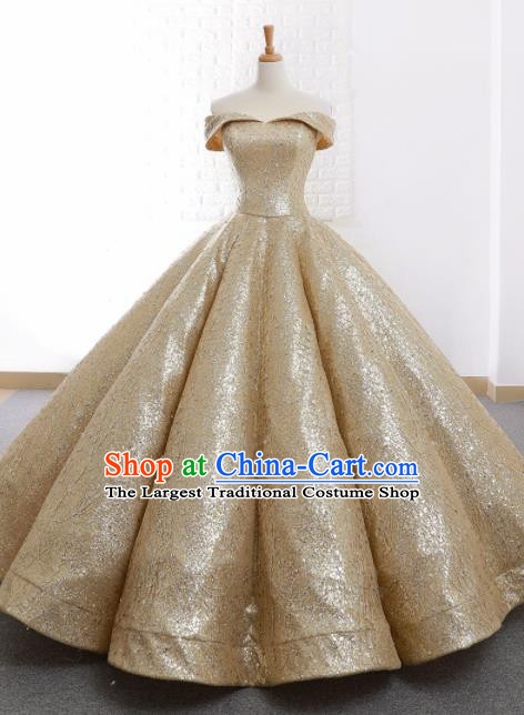 Top Grade Compere Golden Bubble Full Dress Princess Wedding Dress Costume for Women