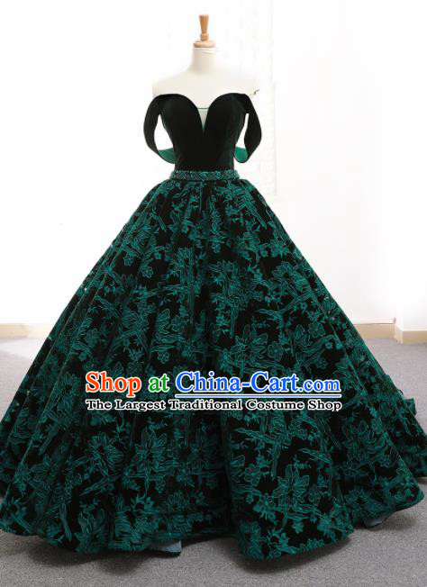 Top Grade Compere Green Embroidered Full Dress Princess Trailing Wedding Dress Costume for Women
