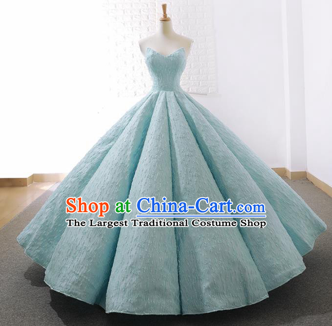 Top Grade Compere Embroidered Light Blue Strapless Full Dress Princess Wedding Dress Costume for Women