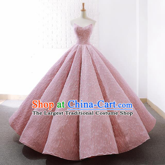 Top Grade Compere Embroidered Pink Strapless Full Dress Princess Wedding Dress Costume for Women