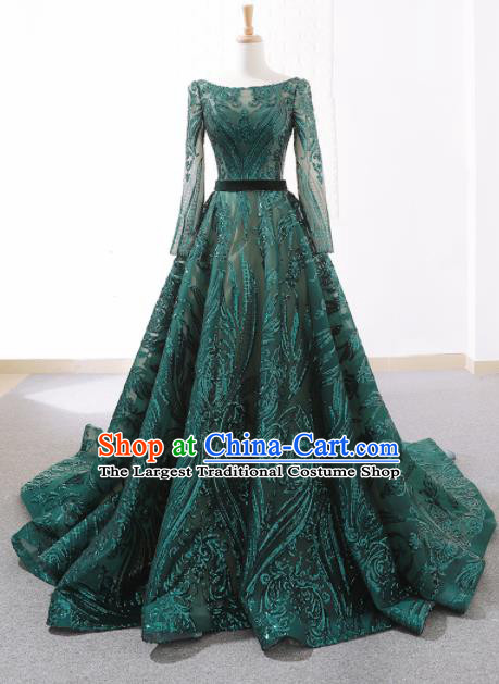 Top Grade Compere Embroidered Green Veil Full Dress Princess Trailing Wedding Dress Costume for Women