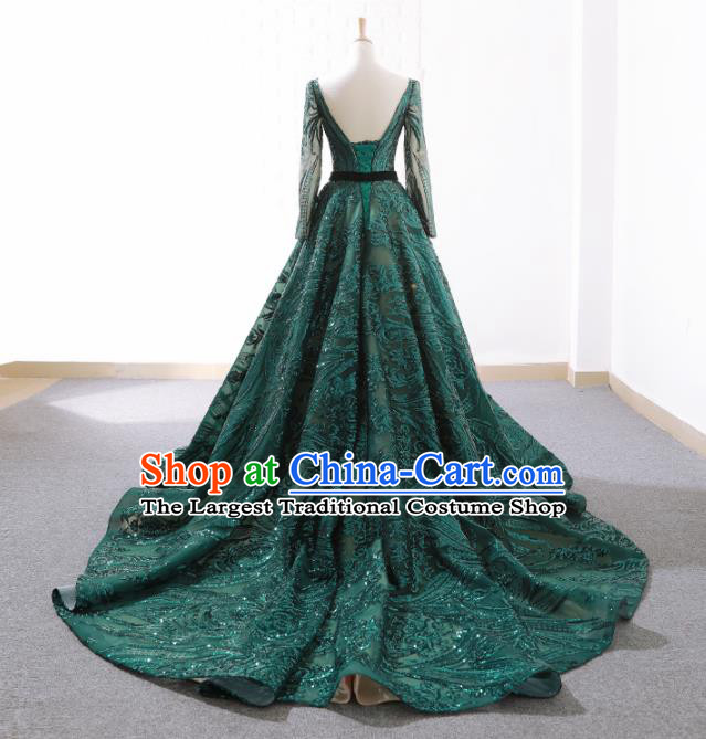 Top Grade Compere Embroidered Green Veil Full Dress Princess Trailing Wedding Dress Costume for Women